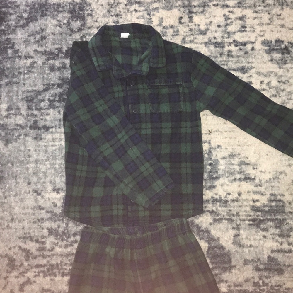 Boys’ Cotton Pajamas Plaid Green and Navy
